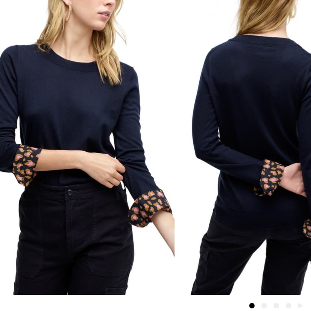 JCrew Navy and Pink Leopard Sweater